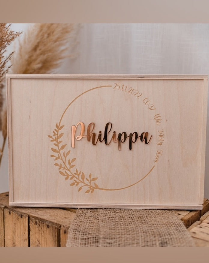 Erinnerungsbox Blätterkranz rosè