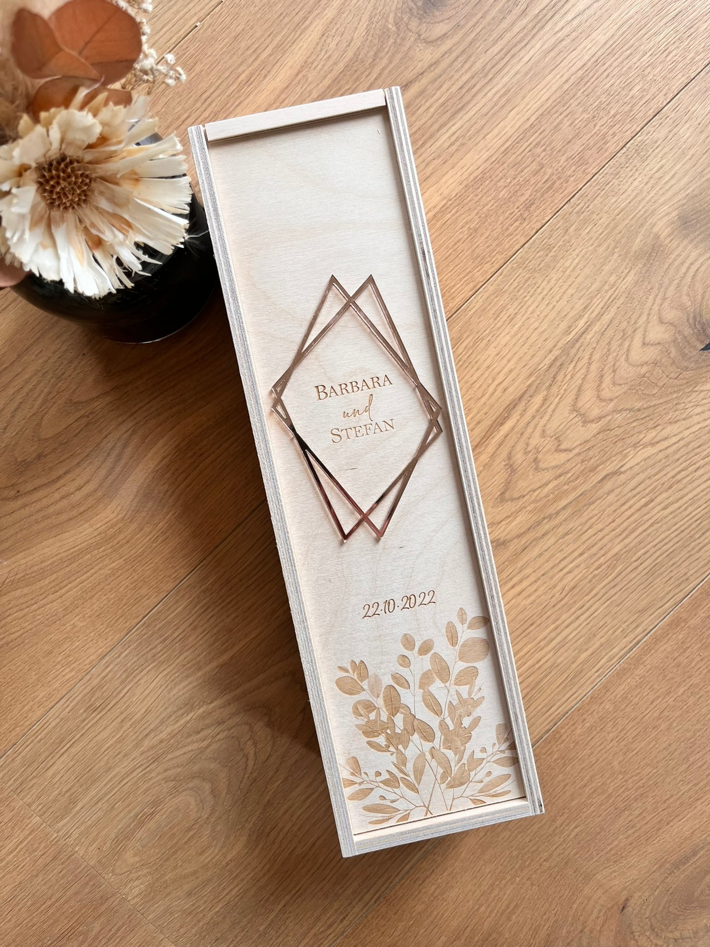 Kerzenbox für Hochzeit Eucalyptus mit Acryl Raute