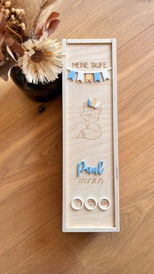 Kerzenbox Meine Taufe "Fuchs in blau und weiß"