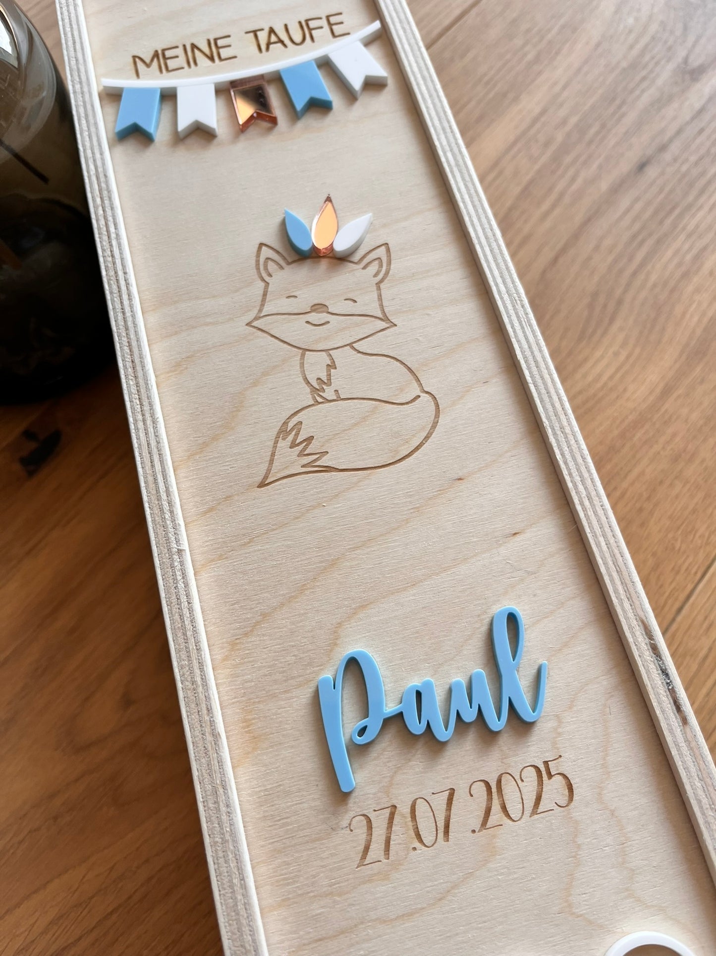 Kerzenbox Meine Taufe "Fuchs in blau und weiß"