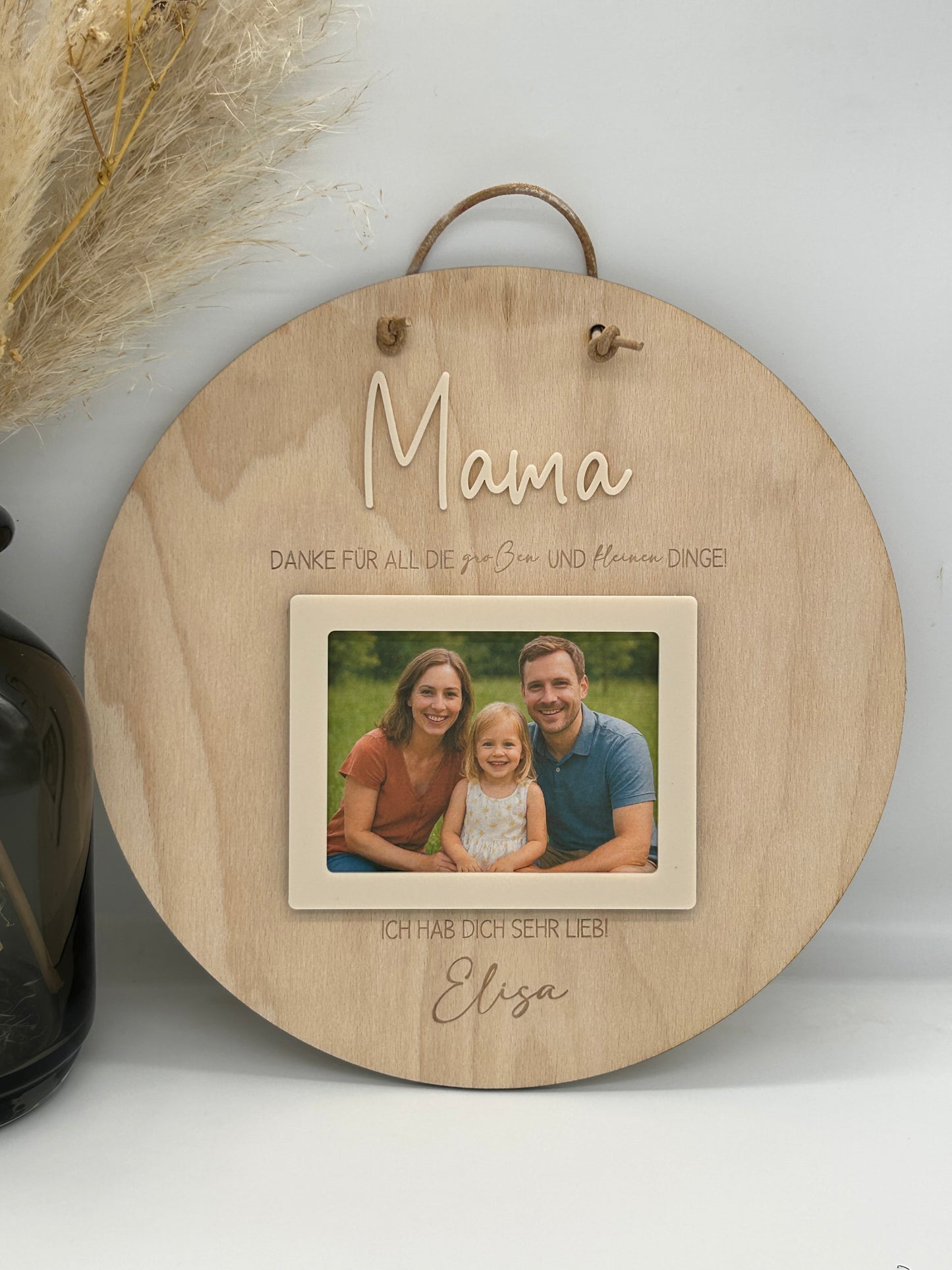 Personalisiertes Muttertagsgeschenk – Schild aus Holz mit Bilderrahmen